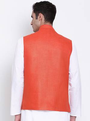 Namaskar orange plain linen nehru-jacket 3