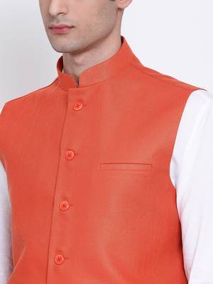 Namaskar orange plain linen nehru-jacket 4