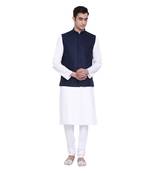 Namaskar navy blue plain linen nehru-jacket
