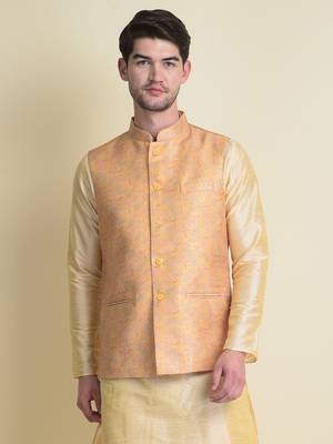 Namaskar gold woven jacquard nehru-jacket 1