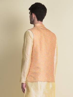 Namaskar gold woven jacquard nehru-jacket 2