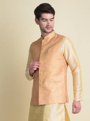 Namaskar gold woven jacquard nehru-jacket 3