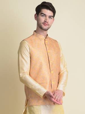Namaskar gold woven jacquard nehru-jacket 4