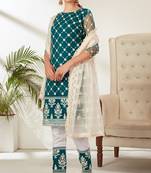 Teal-green resham embroidery
 net salwar