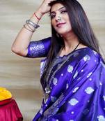 Royal blue woven Banarasi silk blend saree with blouse