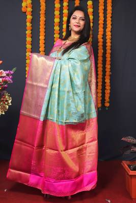 Blue woven Faux kanchipuram silk saree with blouse 2