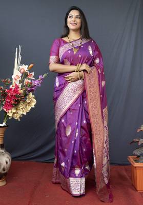 Purple Faux kanchipuram Blend Pure silk handloom saree 1