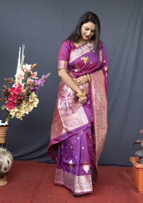 Purple Faux kanchipuram Blend Pure silk handloom saree 2