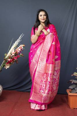 Pink Faux kanchipuram Blend Pure silk handloom saree 1