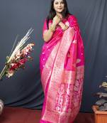 Pink Faux kanchipuram Blend Pure silk handloom saree