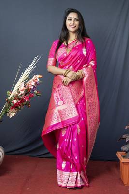 Pink Faux kanchipuram Blend Pure silk handloom saree 2