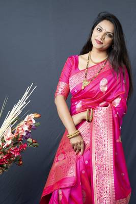 Pink Faux kanchipuram Blend Pure silk handloom saree 3