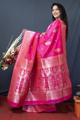 Pink Faux kanchipuram Blend Pure silk handloom saree 4