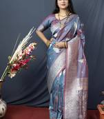 Blue Faux kanchipuram Blend Pure silk handloom saree