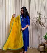 Royal-blue plain chanderi salwar