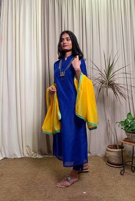 Royal-blue plain chanderi salwar 3
