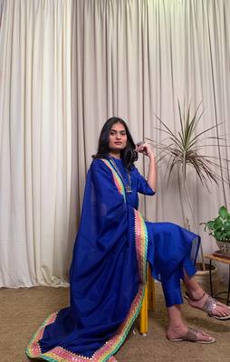 Royal-blue plain chanderi salwar 1