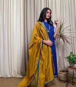 Royal-blue plain chanderi salwar