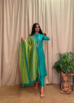 Sea-green plain chanderi salwar 1