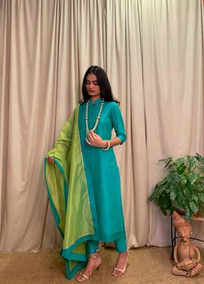 Sea-green plain chanderi salwar 2