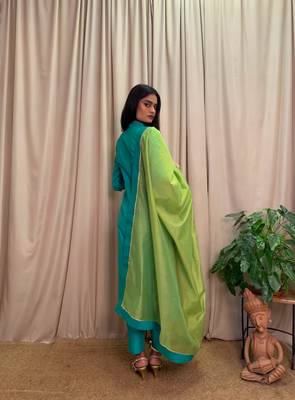 Sea-green plain chanderi salwar 4