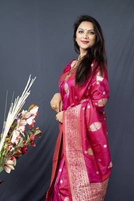 Pink Faux kanchipuram Blend Pure silk handloom saree 2