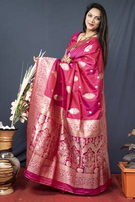 Pink Faux kanchipuram Blend Pure silk handloom saree 3