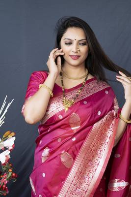 Pink Faux kanchipuram Blend Pure silk handloom saree 4