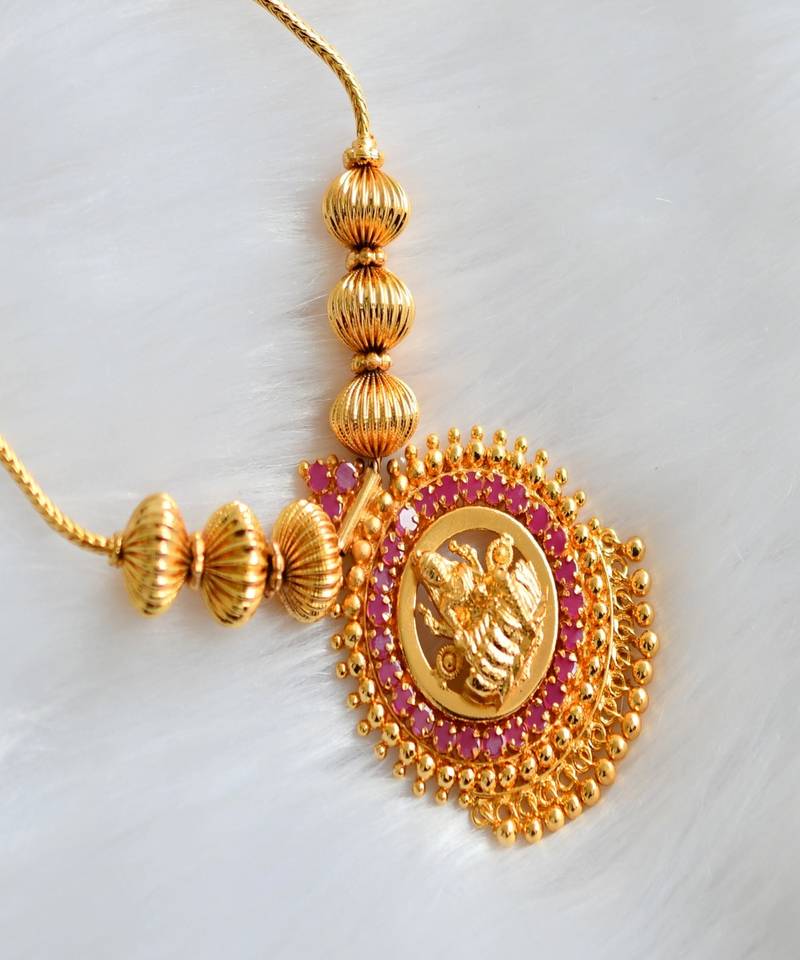 Gold tone ruby Lakshmi kodi chain necklace dj-34850