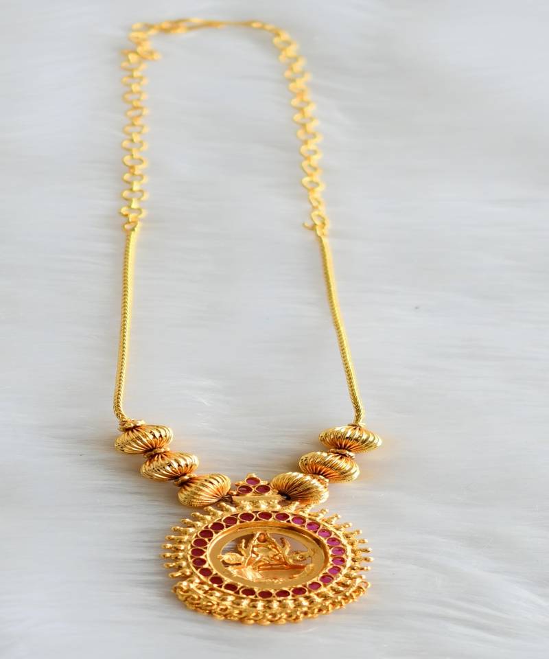 Gold tone ruby Lakshmi kodi chain necklace dj-34850