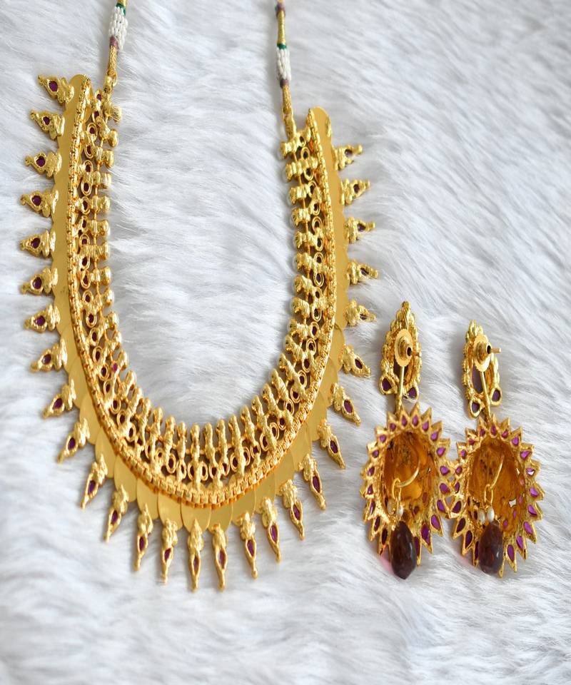 Antique pearl purple Lakshmi coin necklace set dj-02165