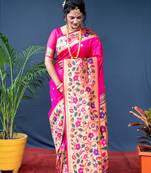 Pink Woven Paithani silk blend Saree With Blouse