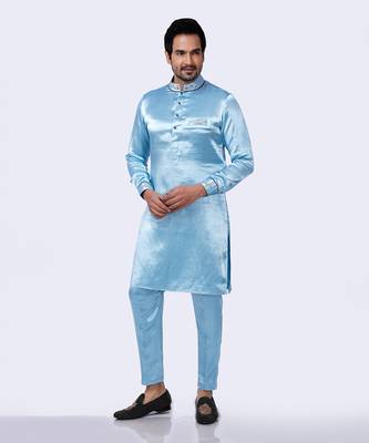 Gajji Silk Blue Embroidered Kurta Set 1