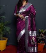 Purple Woven Paithani silk blend Saree With Blouse