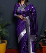 Purple Woven Pure Paithani Silk Blend Saree With Blouse