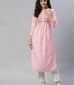 Pink embroidered cotton cotton-kurtis