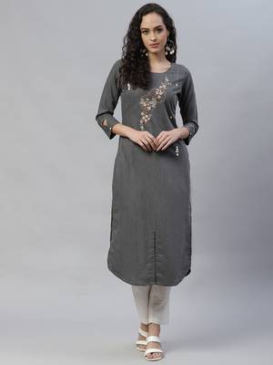 Grey embroidered cotton cotton-kurtis 1