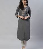 Grey embroidered cotton cotton-kurtis