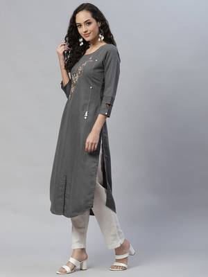 Grey embroidered cotton cotton-kurtis 2