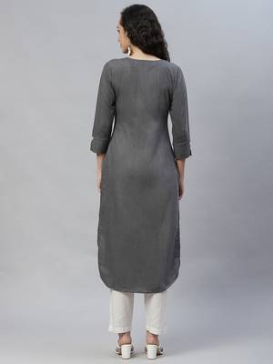 Grey embroidered cotton cotton-kurtis 3