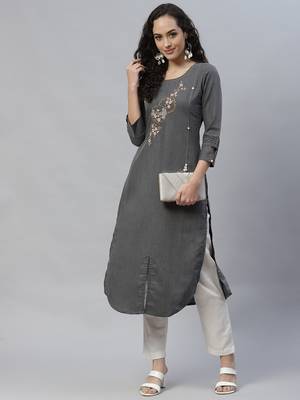 Grey embroidered cotton cotton-kurtis 4