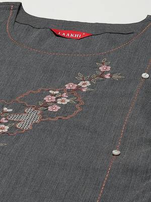 Grey embroidered cotton cotton-kurtis 5