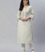 Light-green embroidered cotton cotton-kurtis