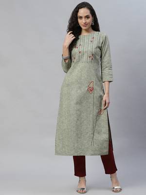 Green embroidered cotton cotton-kurtis 1