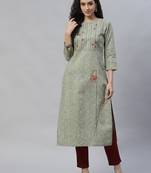 Green embroidered cotton cotton-kurtis