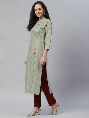 Green embroidered cotton cotton-kurtis 2