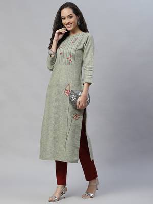 Green embroidered cotton cotton-kurtis 4