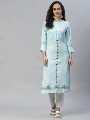 Blue embroidered cotton cotton-kurtis 1