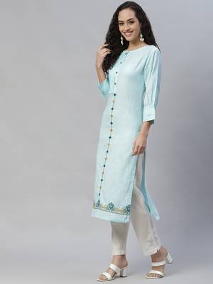 Blue embroidered cotton cotton-kurtis 2
