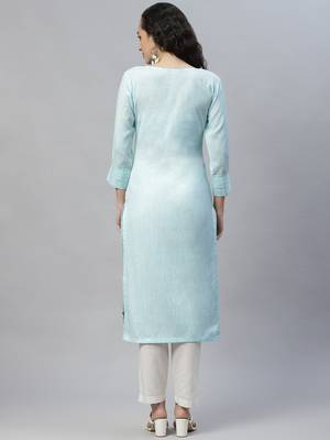 Blue embroidered cotton cotton-kurtis 3